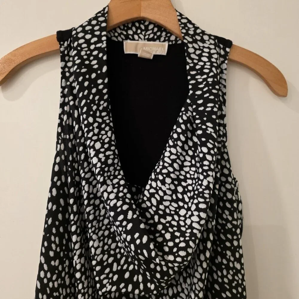 Michael Kors Black Circle Print Cowl Neck Sleeveless Top Sz‎ S Career Classic